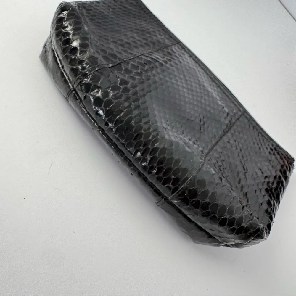 Vintage Nordstrom Real Snakeskin Pouch in Black Zipper Cosmetic Bag